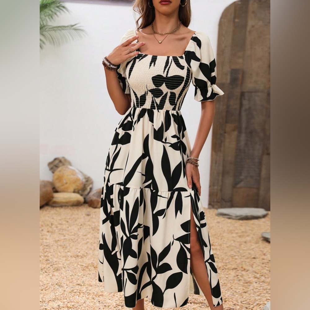NEW Women Spring Summer Elegant Black and White Floral Dress Small